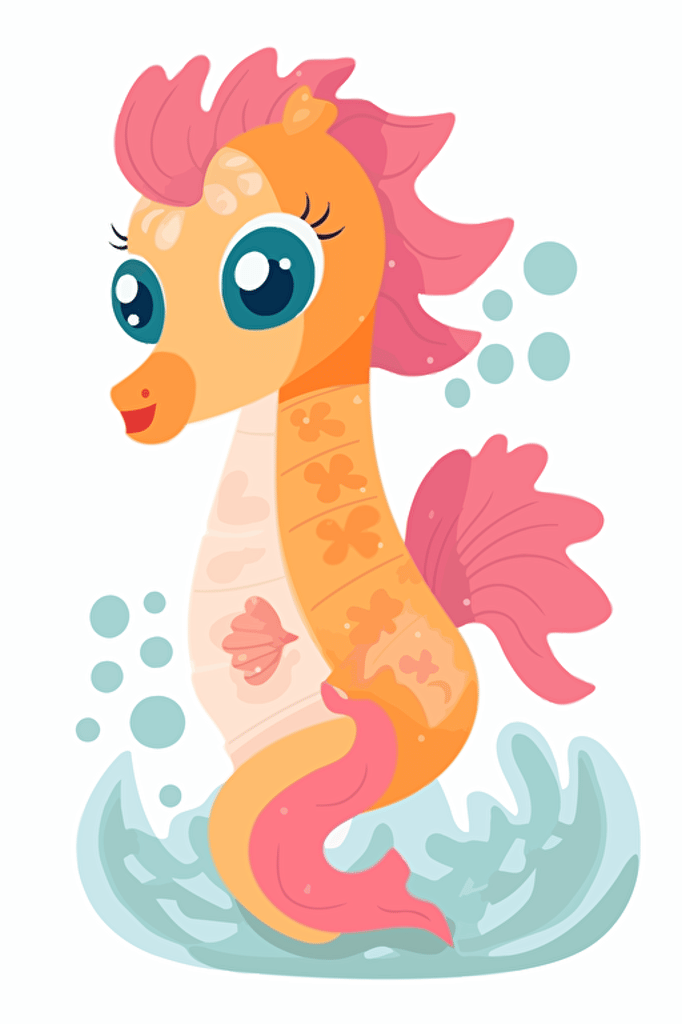 seahorse, cute, simple art, white background, for kids, vector