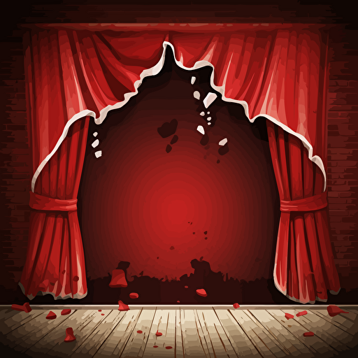 theater stage with ripped curtains, dynamic, vector
