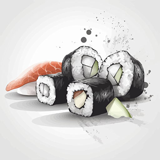 sushi, black and white, vector art, white background