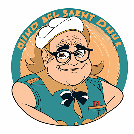 Danny Devito as a sailor scout, vector, hand drawn illustration