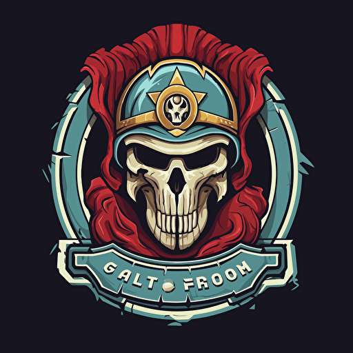 Ghost from Call of Duty warzone in a logo wearing ancient greek armor, greek style, Greek flag, EPIC logo, round text company logo, vector