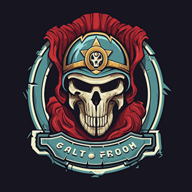 Ghost from Call of Duty warzone in a logo wearing ancient greek armor, greek style, Greek flag, EPIC logo, round text company logo, vector