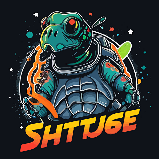 logo of outer space turtle, japanese mascot style vector