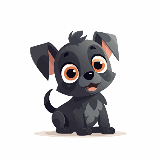 super cute happy baby pixar style puppy, dark colours vector, flat, white background