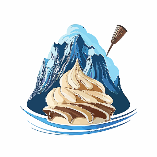 Vector logo of a mountain that looks like a whisk topped with whipped cream in blue and vanilla colors