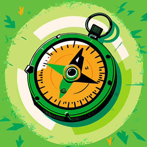 a cute, comic style, illustrated, vector image of an orienteering compass seen from above