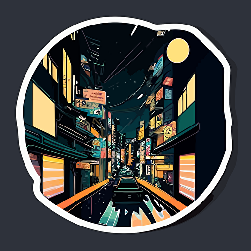 streets of tokyo midnight,Sticker , Intense, Dark and light colours, Digital Art, Contour, Vector, white background,Detailed