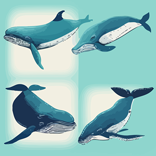 whale, illustration, vector, four different positions