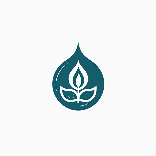 a round white, minimalistic, flat vector logo for an expensive natural alchemy company. Incorporate a water droplet