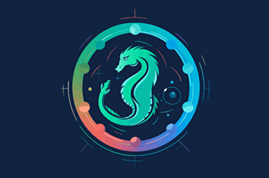 flat vector logo for my AI-driven medical technology company that incorporates a circle, gradient, and elements related to medical and artificial intelligence in a simple and minimalistic style. Instead of the dragon wrapped around the earth, use a stylized DNA helix or caduceus intertwined with a circuit or data stream to represent the fusion of medical knowledge and artificial intelligence. Use modern and tech-inspired colors like blue, green, or gray to convey innovation and energy. The logo should be clean, memorable, and easily recognizable, reflecting the essence of the AI-driven medical technology field.