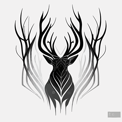 stag, symmetrical horns, black and white, minimalist, simple, vector, no background — stylize 50