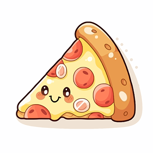cute pizza slice, 2d cartoon vector style, white background