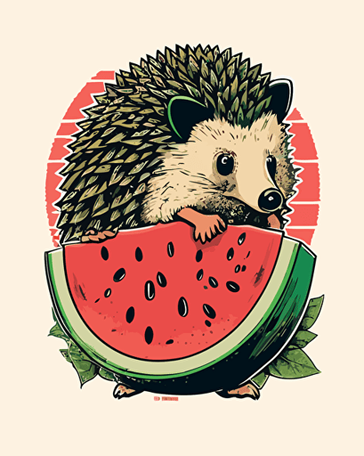hedgehog watermelon hybrid, minimalistic, retro aesthetics, vector image, sticker, pastel pantone colors, white background