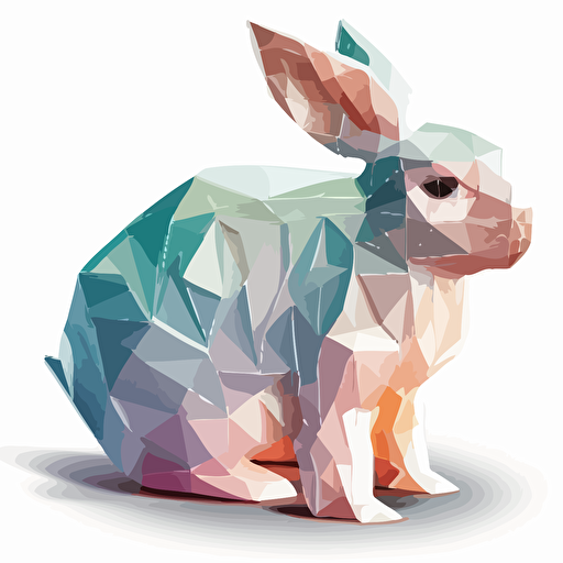 sticker vector design, origami easter bunny shape, white outline, highly detailed, pastel colors