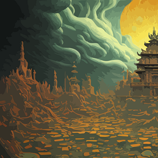 hyper detailed 3d render like oil painting ornate lunar temple stormy dark sky background anger wrath jacek yerka mariusz lewandowski houdini algorithmic generative render abstract brush strokes masterpiece edward hopper james gilleard zdzislaw beksinski mark ryden wolfgang lettl hints yayoi kasuma octane render 8k
