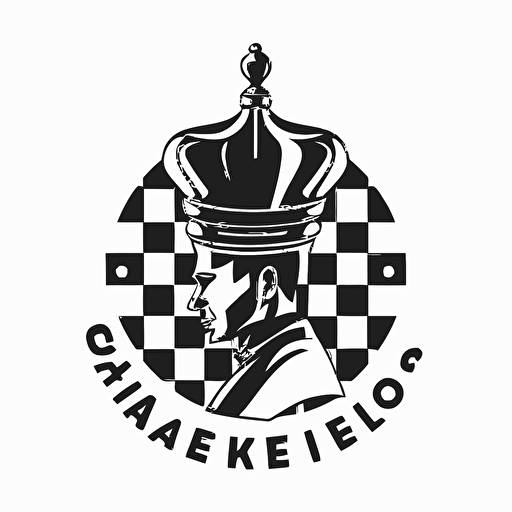 a minimal vector logo for a chess youtube channel, motive is the chess king piece with a chef hat on its head, white background, black and white