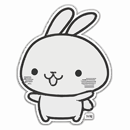 sticker, happy, bunny, kawaii, contour, vector, white background