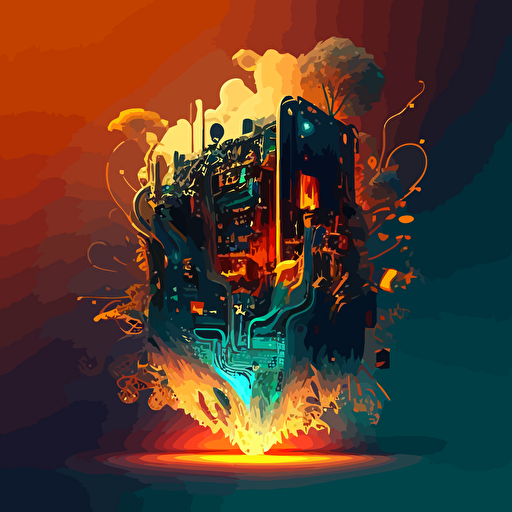 integrated circuit bga semiconductor, vector art, inspired by Cyril Rolando, nuclear art, alexander jansson style, painted by andreas rocha, concept art design illustration, arson. volumetric lighting, friendly empathic in energetic atmosphere.
