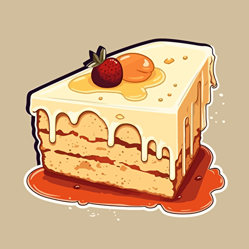 square slice of tres leche cake with milk dripping off of it, vector, sticker