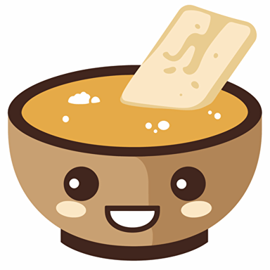 kawaii vector clipart of a bowl of miso soup smiling happily. The bowl has 2 arms outstretched.