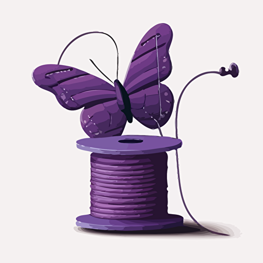 handmade bracelet, purple butterfly, spool of thread, surrounded by a thin rope, logo, vector illustrated, flat design, cartoonish.