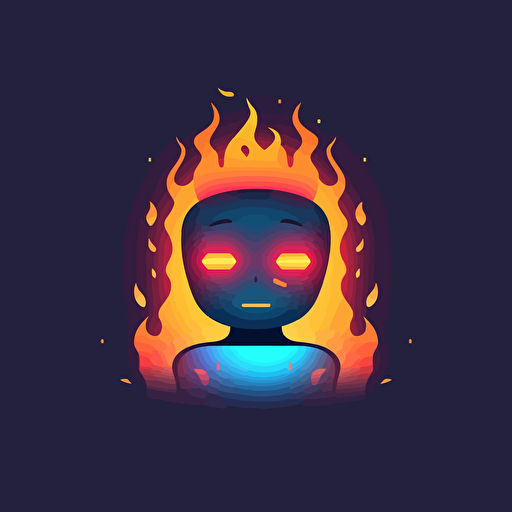 a simple logo of a calm AI bot wrapped in flames, gradient, flat, vector