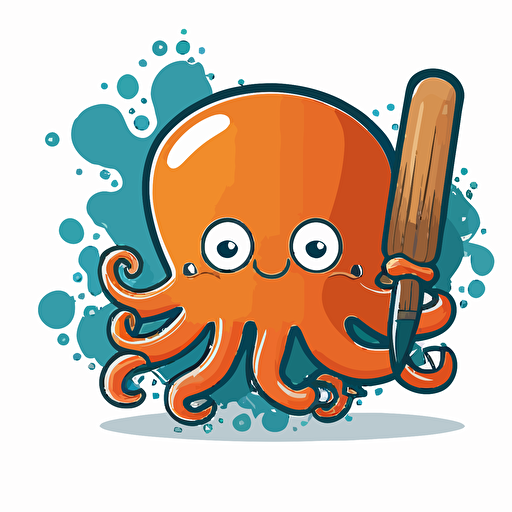 an octupus riding a paint brush, vector art, simple, cartoon, vector logo