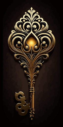 golden key, vector art, black and clean background ::