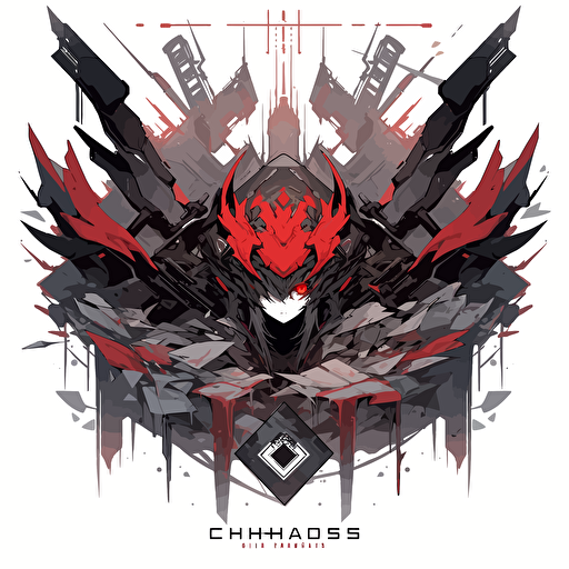 Chaos labs logo, video game company, clean, simple, vector, red and gray and black, dystopian