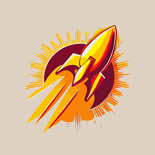 a logo for a design brand, with a rocket, simple vector, pop art, luxury fashion, yellow