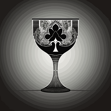 minimal vectorial artwork, chalice shaped in an ace of spades, poker card design, minimal, vectorial art, black and white, regal and decisive atmosphere, wine related