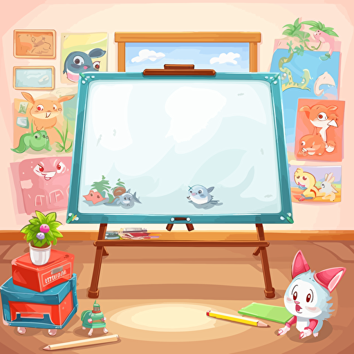 Design a learning whiteboard for Chinese class, with texture and technology on the edges, designed for 6-year-olds, pixar style, pastel colors, detailed, flat style, vector, animation