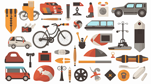 Mix set of all kinds of items for sports, hobbies, gaming, education, simple flat design, vector illustration, isolated elements, simple white background