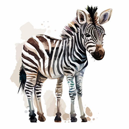 baby water color zebra vector,comic style, white background