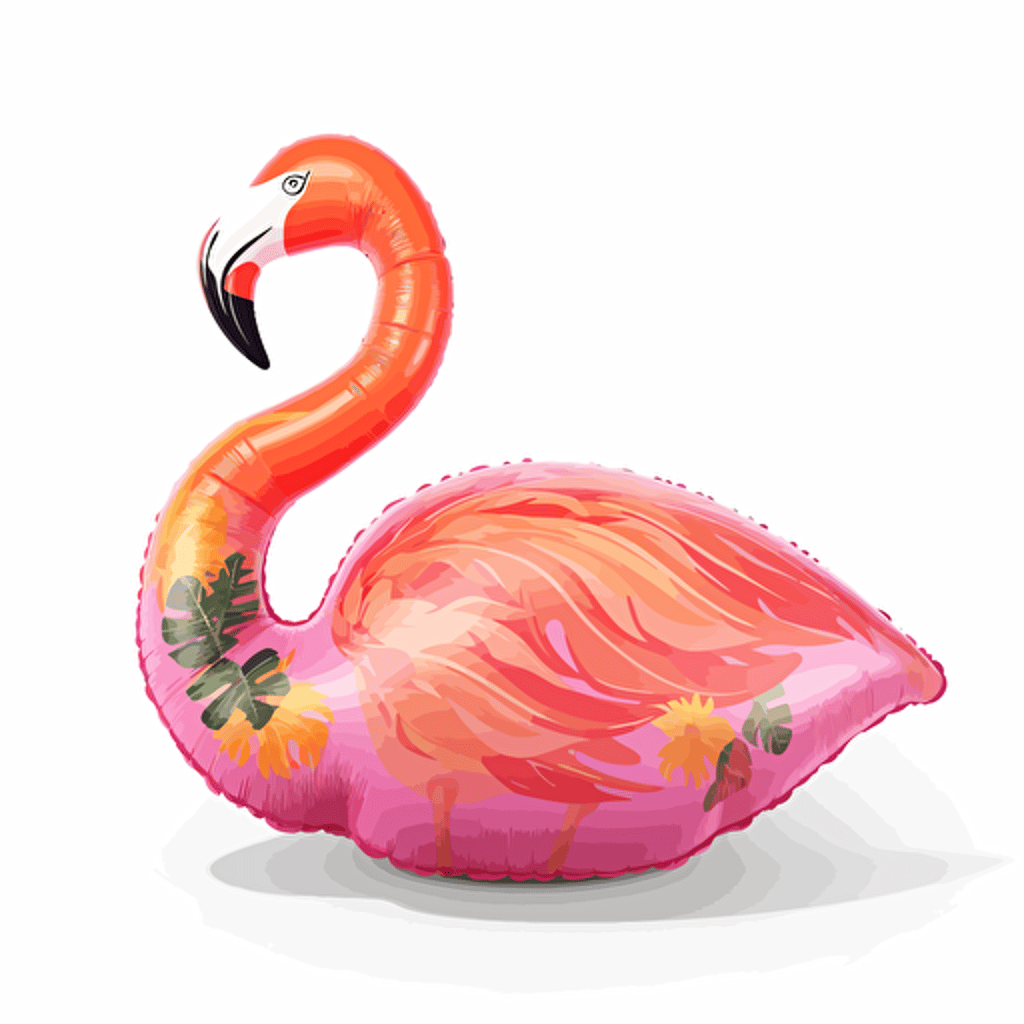 n vector style, clip art style, a pool float in the shape of a pink flamingo