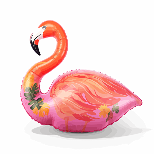 n vector style, clip art style, a pool float in the shape of a pink flamingo