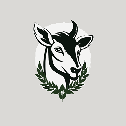 vector image, minimalistic, goat head with herbs in its mouth, logo style, simple