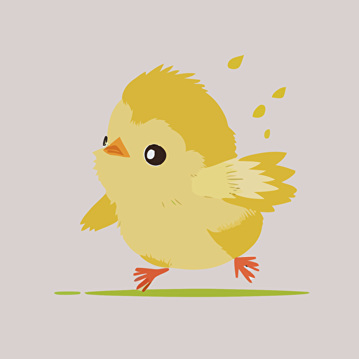 baby yellow chick trying to fly, white background, flat color vector art