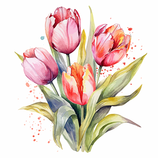 watercolor vector illustration boho tulips sticker white background