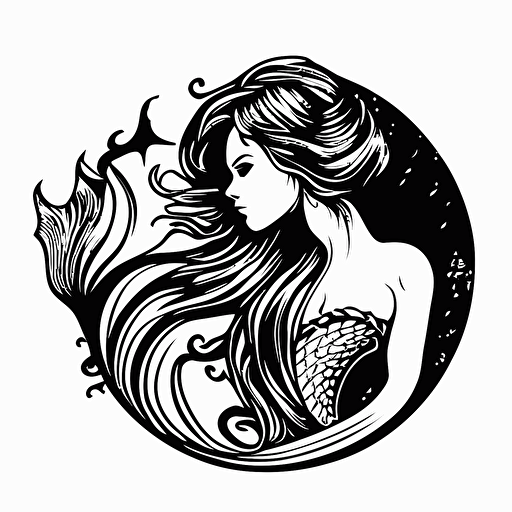 mermaid logo with no text; black and white; vector art