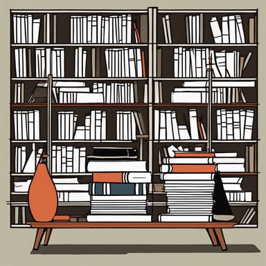 Quiet library corner with stacked books