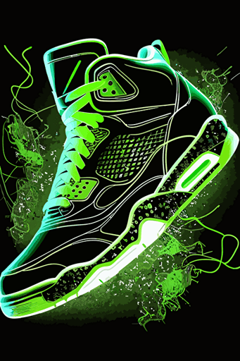 air jordan shoes, 1D, neon green and white colours, vector art, HD,
