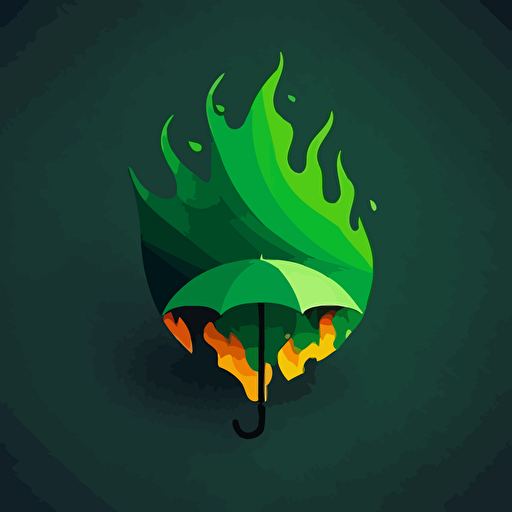 design a simple flat illustration of green umbrella which top looks like green fire, vector, minimalistic logo style