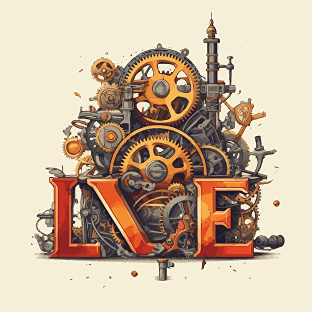 vector art of the word "love" being build, logo.