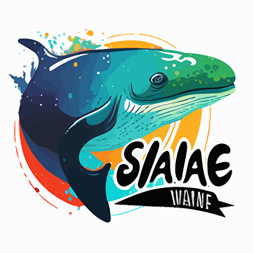 a logo with a whale, color code as #4169E1, white background, head at left side, vector, comic book art