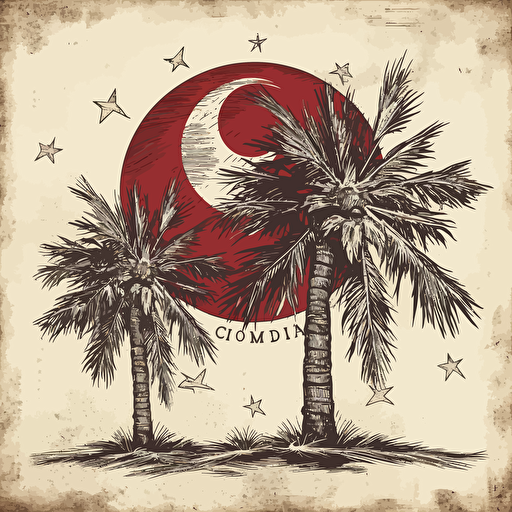 a cool stylized retro vector ink drawing of the south carolina flag palmetto moon
