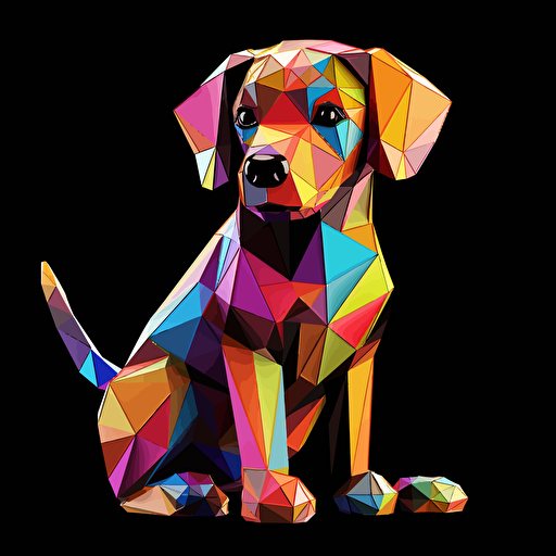 colorfull origami Labrador Retriever puppy dog, vector art, black background