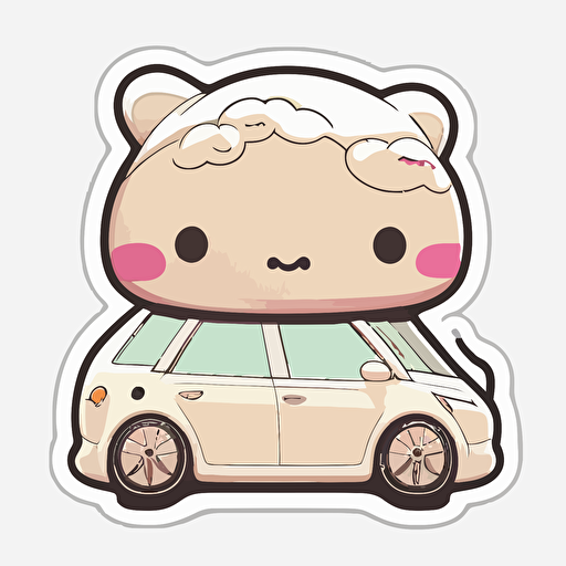 sticker, Tesla Model 3, kawaii, contour, vector, white