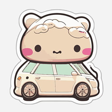 sticker, Tesla Model 3, kawaii, contour, vector, white