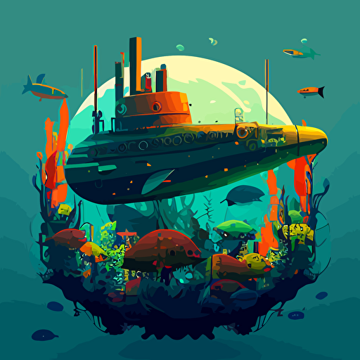 a submarine stronghold, vector style, colorfull